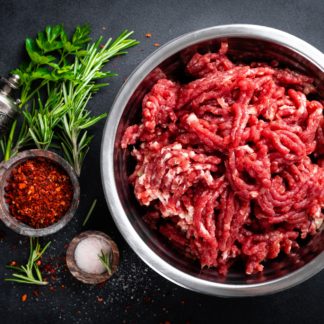 Mince. Ground meat with ingredients for cooking