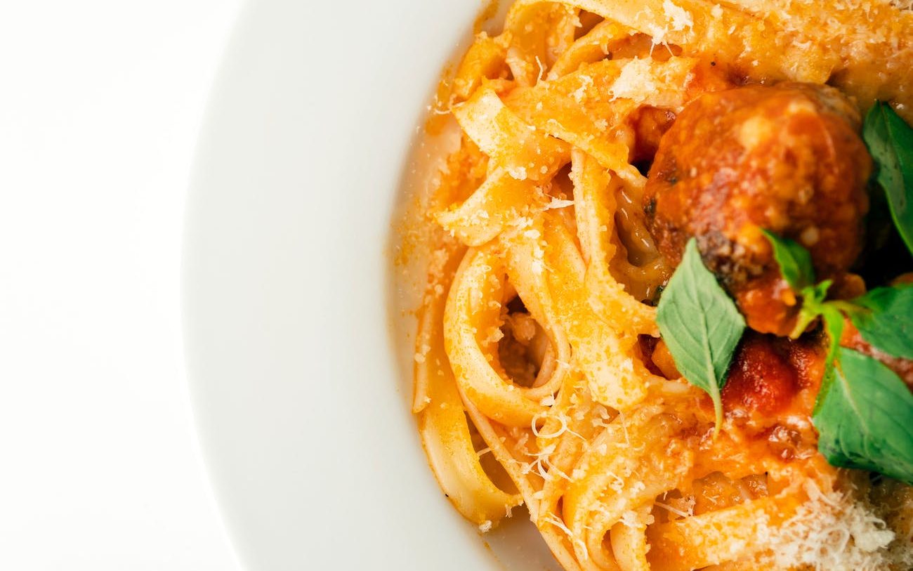 pasta dish on white ceramic plate